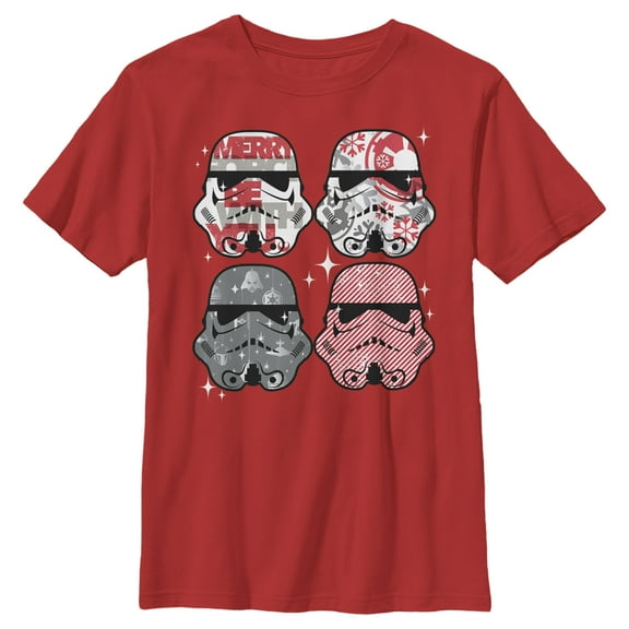 Boy's Star Wars Christmas Stormtrooper Helmets  Graphic Tee Red Large
