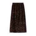 thumbnail image 4 of Elainilye Fashion Women's Flowy Skirt Solid Color Classic Silky High Waist Flowing Half Skirt,Brown, 4 of 4