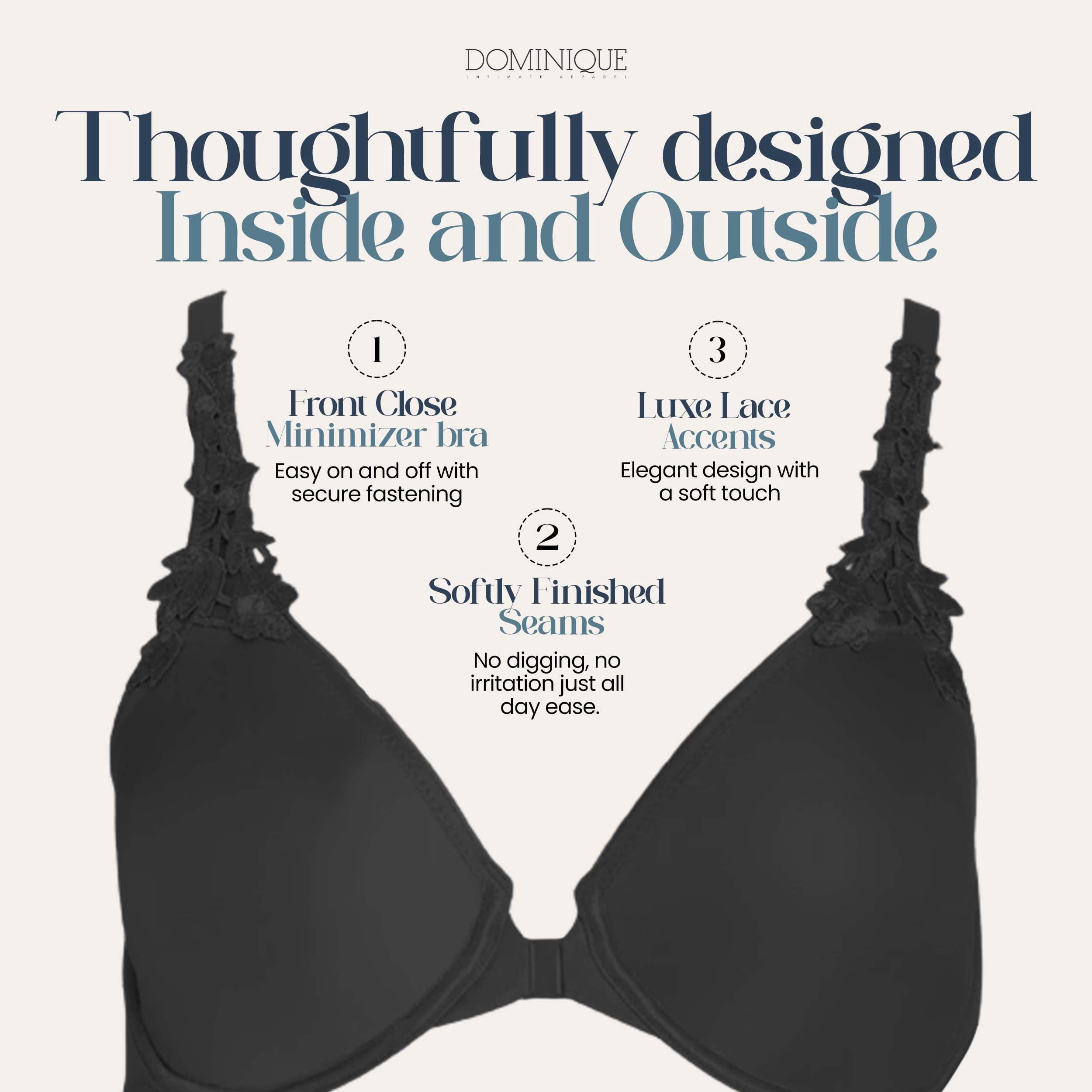 Dominique Women’s Meryl Front Closure Minimizer Racerback Bra #7050 – Seamless Full Figure Underwire Lingerie for women