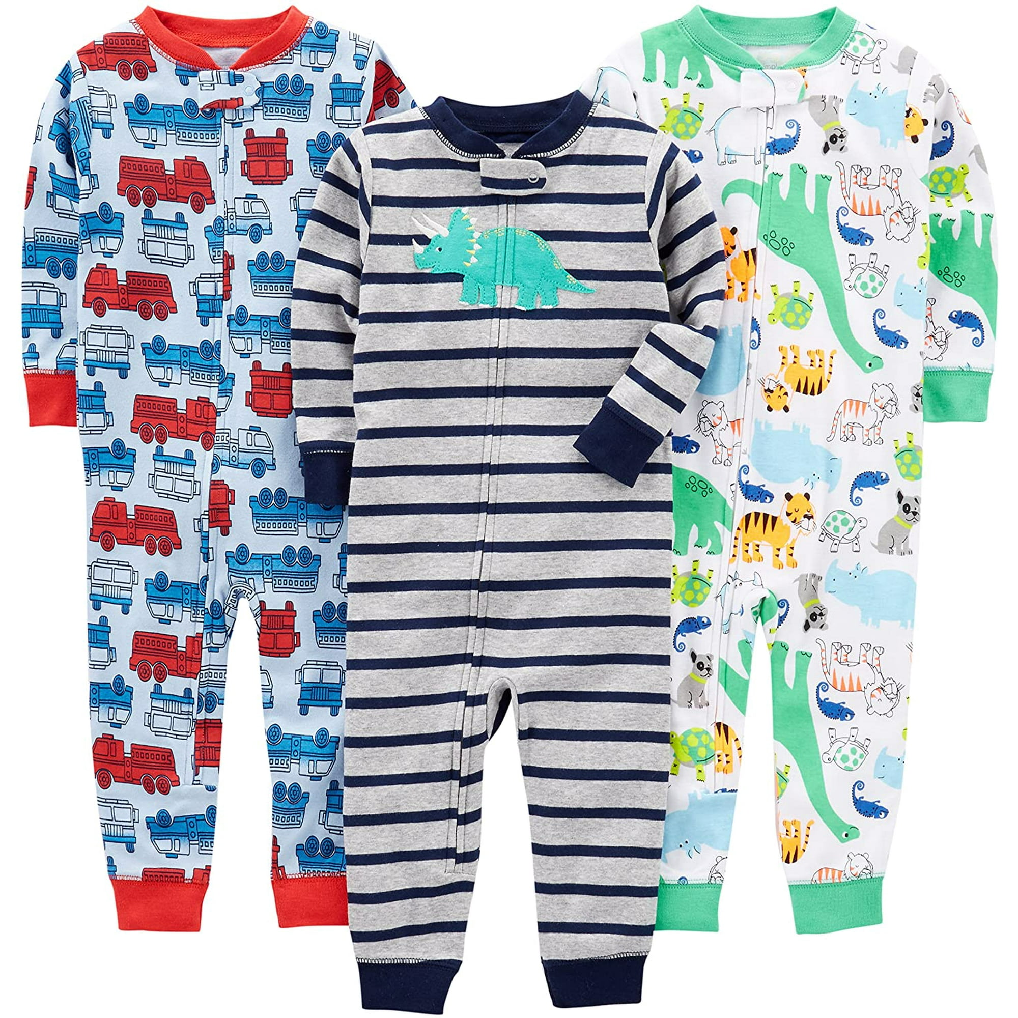 IGUOHAO Bebe Garcon 3 Pack Ajuste Pied Sans Pyjama en Coton Vert Dinosaure pompe animal 18 Mois