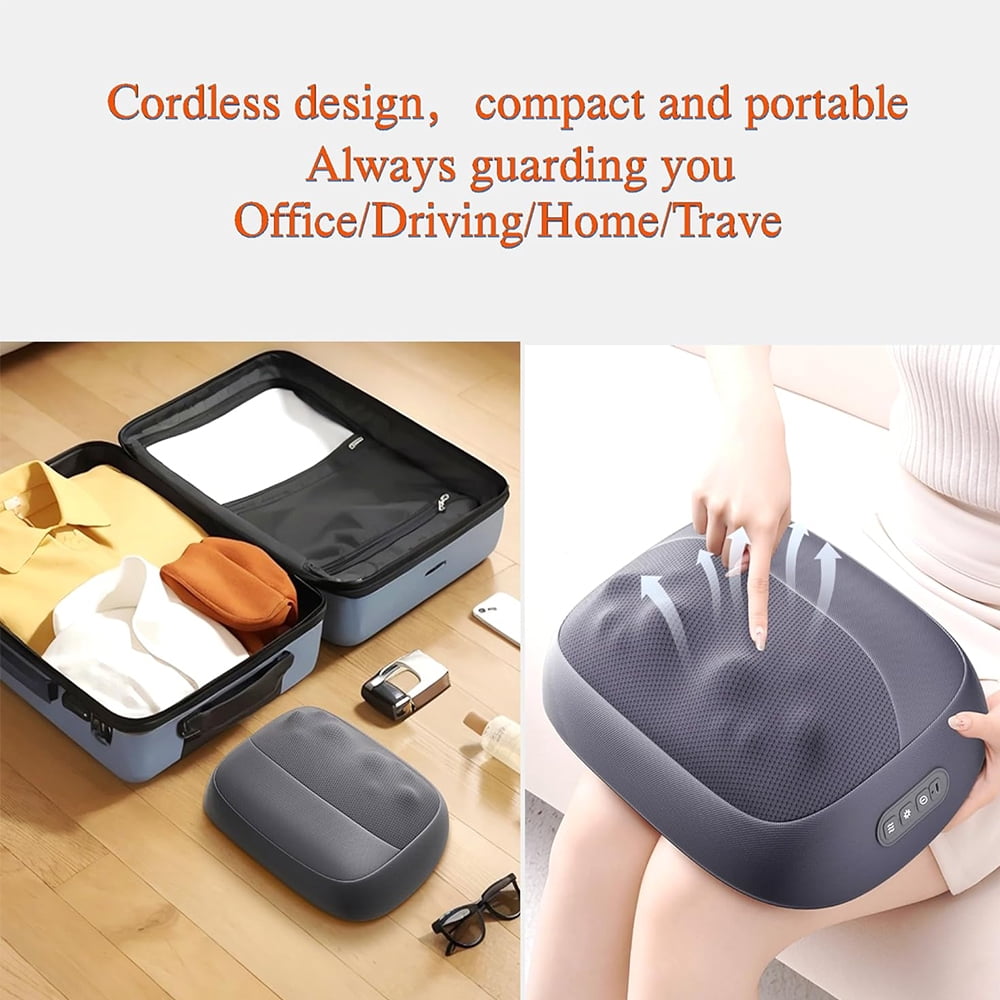 Cordless Shiatsu Back Massager - 3D Kneading Pillow with Double-Sided Heat, Neck/Shoulder/Waist/Leg Use
