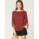 thumbnail image 4 of Blusa de lunares Allegra K de verano media manga cuello con volantes Mujer Vino rojo M, 4 of 6
