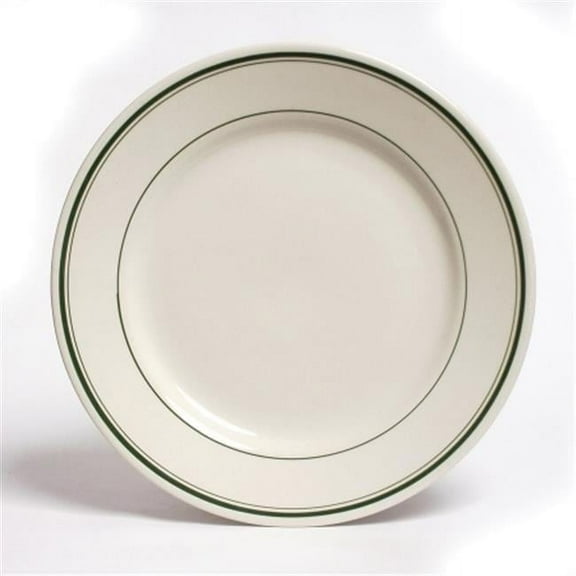 Green Bay 7.13 in. Wide Rim Rolled Edge China Plate - American White with Green Band - 3 Dozen