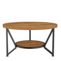 HOHYN Round Coffee Table, Tea Table, 31" Table for Family Room and Office Decor, 2-Tier Storage with Steel Frame, Space-Saving Wood Center Table, Modern Style Easy Assembly (Brown)