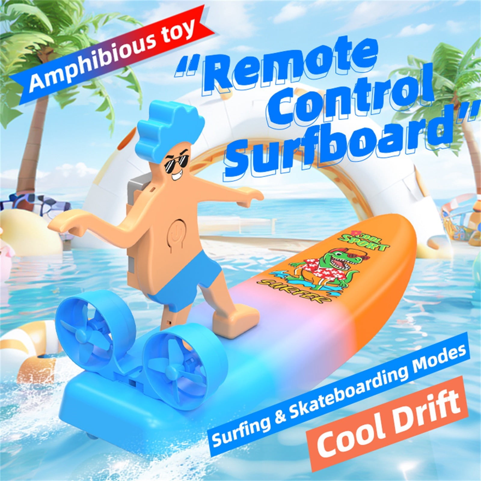 Nebwoak RC Amphibious Toy for Ki-ds, Dual Speed Remote Control Boat & Land Scooter, 2.4GHz, Rechargeable, Suitable for Pool & Outdoor Play