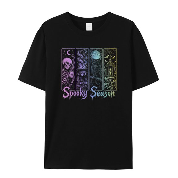 Women's Graphic T-Shirt Tops Black L Dreamy Skeleton Crystal Ball Women's Tops Crew Neck Short Sleeve Tees