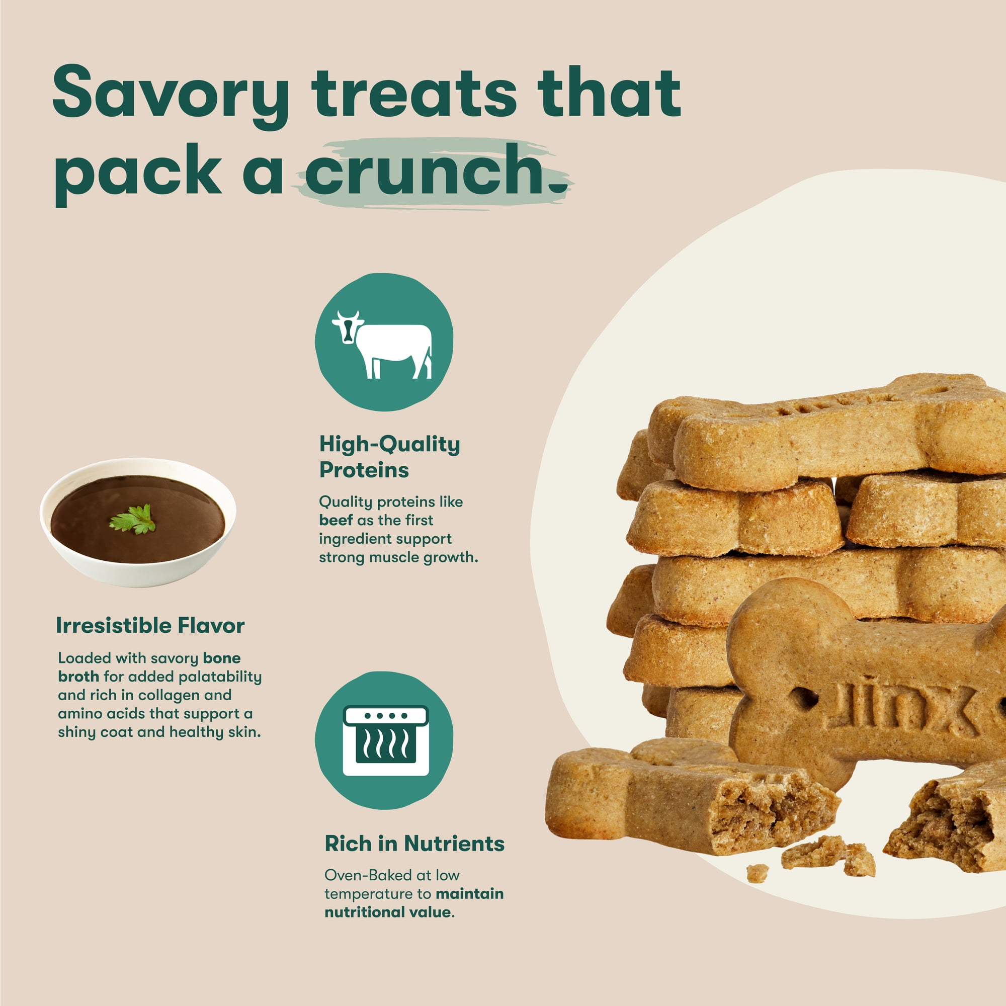 (6 pack) Jinx Beef Bone Broth Biscuits, Crunchy Dry Dog Treats, 16 oz Bag