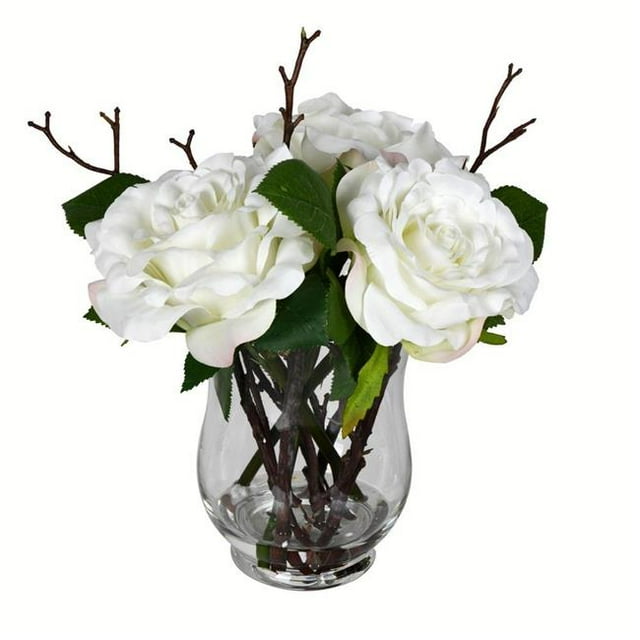 Vickerman F210711 Bouquet de Roses 7 Po. Ensemble de Cubes en Verre, Blanc - 3 Pcs