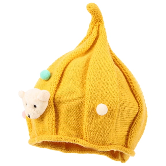 FUTUREORYY 1Pc Birthday Hats Woolen Hat Yellow Pointy Warmth For Children Autumn Party Favor 9x8.7x0.6in