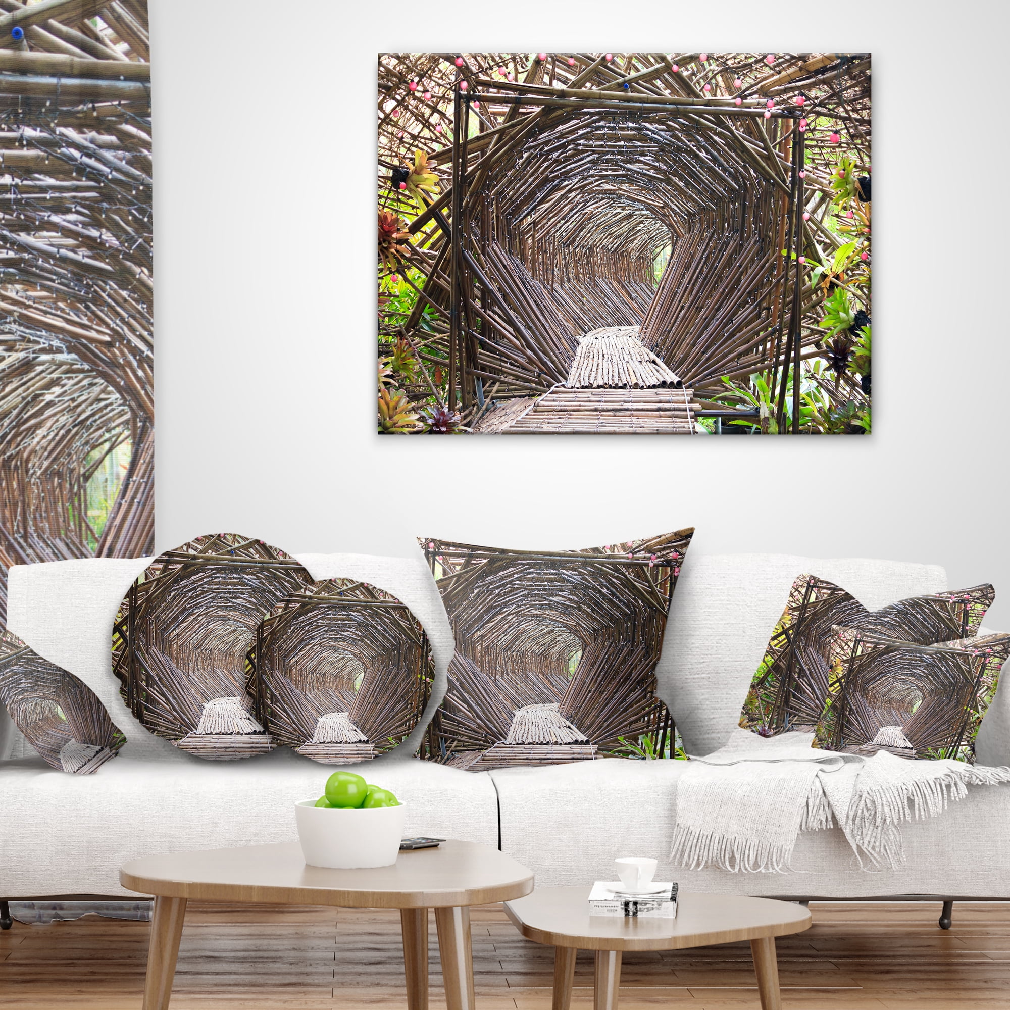 Designart Bamboo Tunnel in the Garden - Landscape Printed Throw Pillow - 18x18