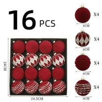 16pcs Velvet Flocked Christmas Balls, Plastic Hanging Ornaments For Christmas Tree, Soft Texture & Vibrant Color, Perfect For Xmas Tree Decoration, Party Decor & Festive Gift Wrapping Accent, Wine