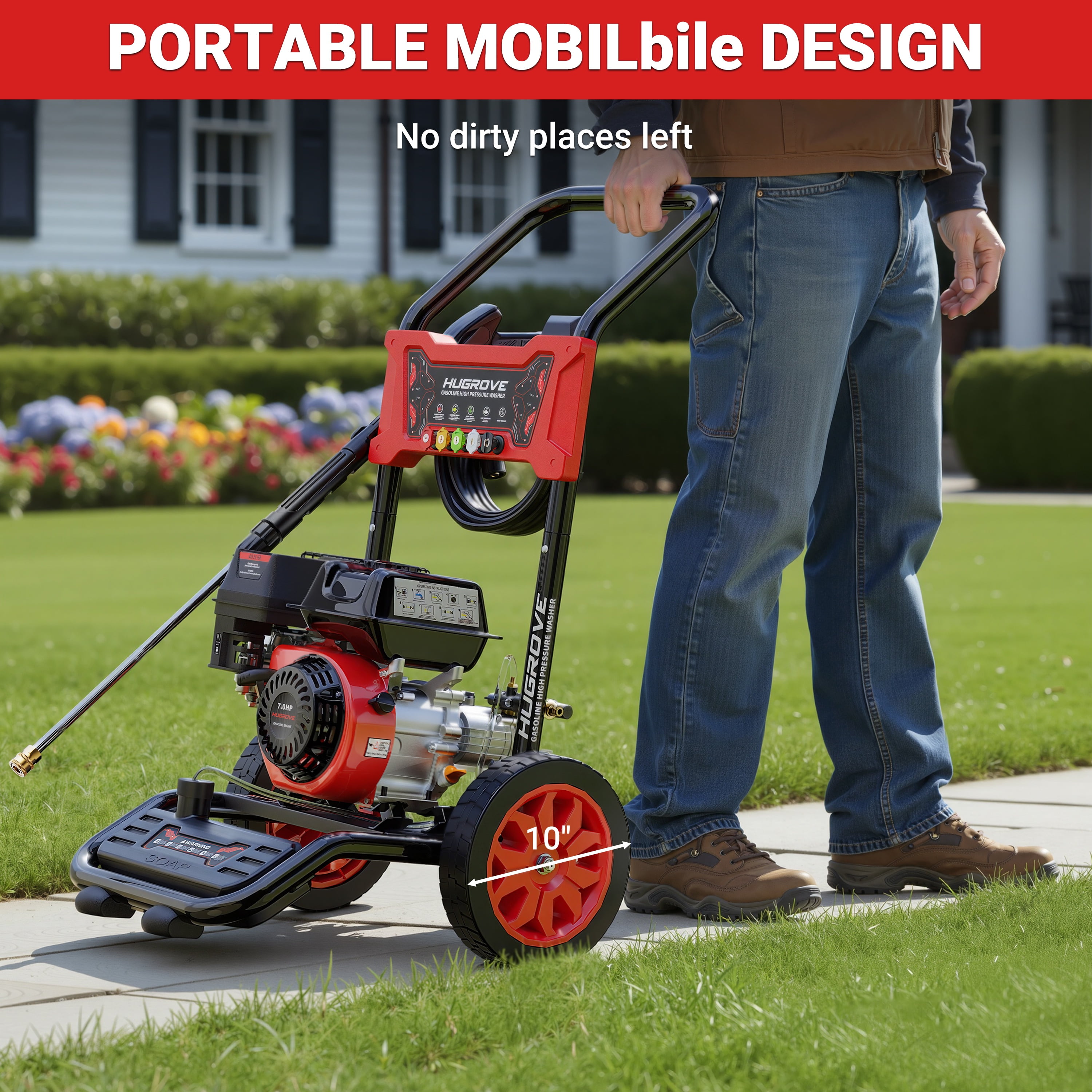 Seizeen Pressure Washer Gas Powered, 3600 PSI Power Washer w/Buil-in Soap Tank, Portable Water Washer w/5 Quick Nozzles, 25FT Hose, 210CC OHV Engine, 2.6 GPM Powerful Pump