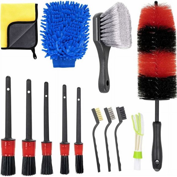Detailing Kit With Multipurpose Use, Ergonomic Handle Semi-Soft Synthetic Bristles Knuckle Guard For Easy Reach Cleaning 13Pcs
