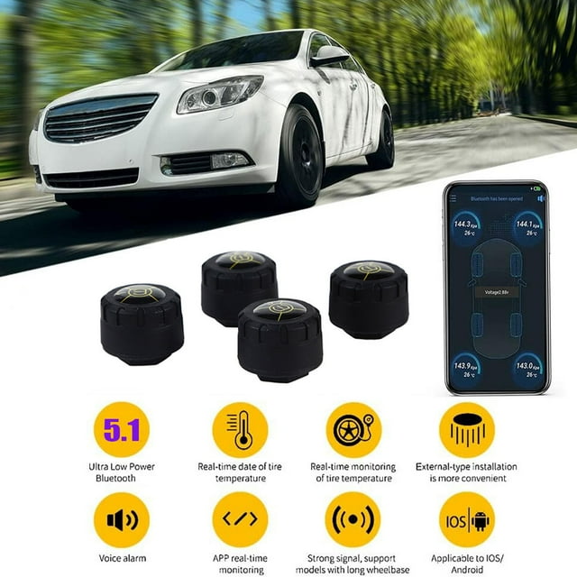 maskred Bluetooth 5.1 Wireless Car TPMS Tire Pressure Alarm System Sensor Car TPMS 4Pcs
