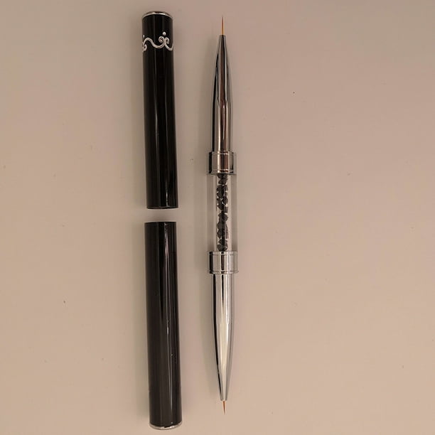 Juego de bolígrafos para uñas con herramienta especial para pintar con viñetas de flores y líneas de tracción de metal negro de doble uso