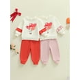 thumbnail image 3 of Loicainy Baby Toddler Girl Valentine’s Day Outfits 6 12 18 24 Months 2T 3T 4T Long Sleeve Heart Balloon Print Sweatshirt + Pants Set Clothes, 3 of 9