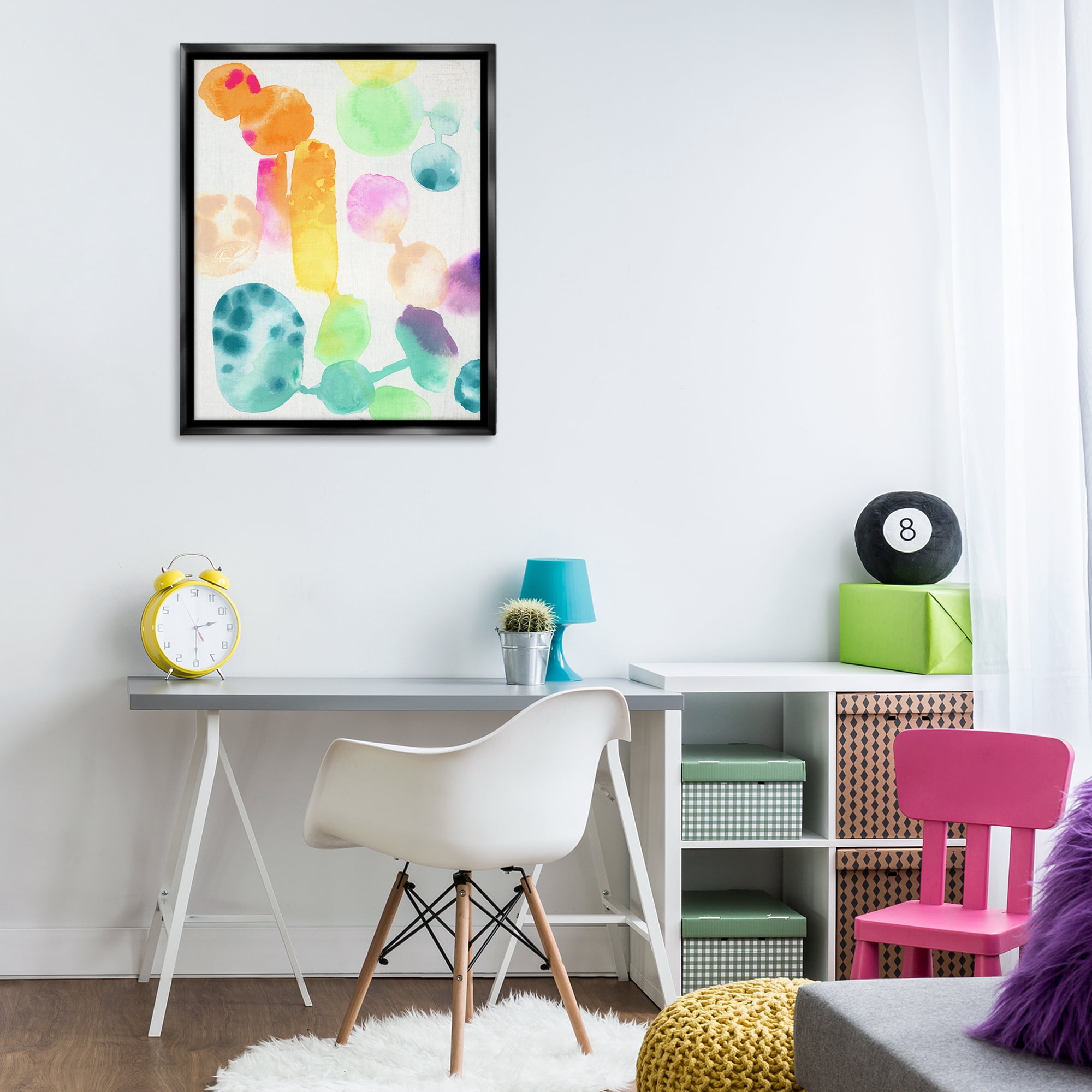 Stupell Industries Rainbow Watercolor Pattern Abstract Painting Black Floater Framed Canvas Art Print Wall Art, 25 x 31
