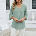 thumbnail image 2 of Annhoo Plus Size Tops for Women Dressy Casual Solid Color V Neck 3/4 Length Sleeve Blouses Spring Summer Clothes, 2 of 8