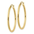 thumbnail image 3 of 14k Yellow Gold Sparkle-Cut 2mm Round Tube Hoop Earrings - 1.9 Grams - Measures 30x30mm, 3 of 4
