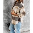 thumbnail image 4 of Women's Khaki Plaid Color Block Buttoned Long Sleeve Jacket with Pocket, 4 of 30