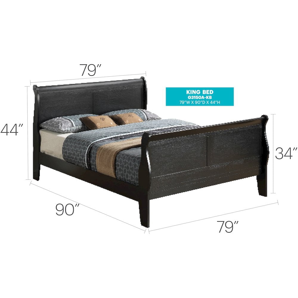 Glory Furniture Louis Phillipe King Bed in Black Color