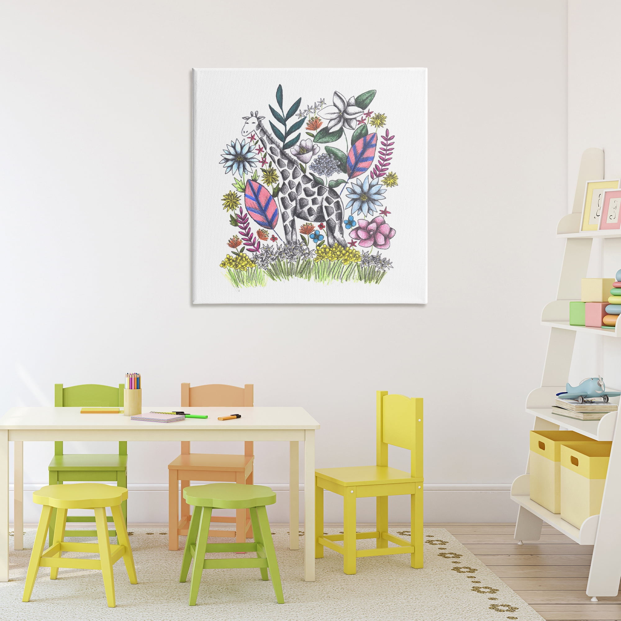 Giraffe in Midst of Flowers Canvas Wall Art, design by Cecilia Battaini