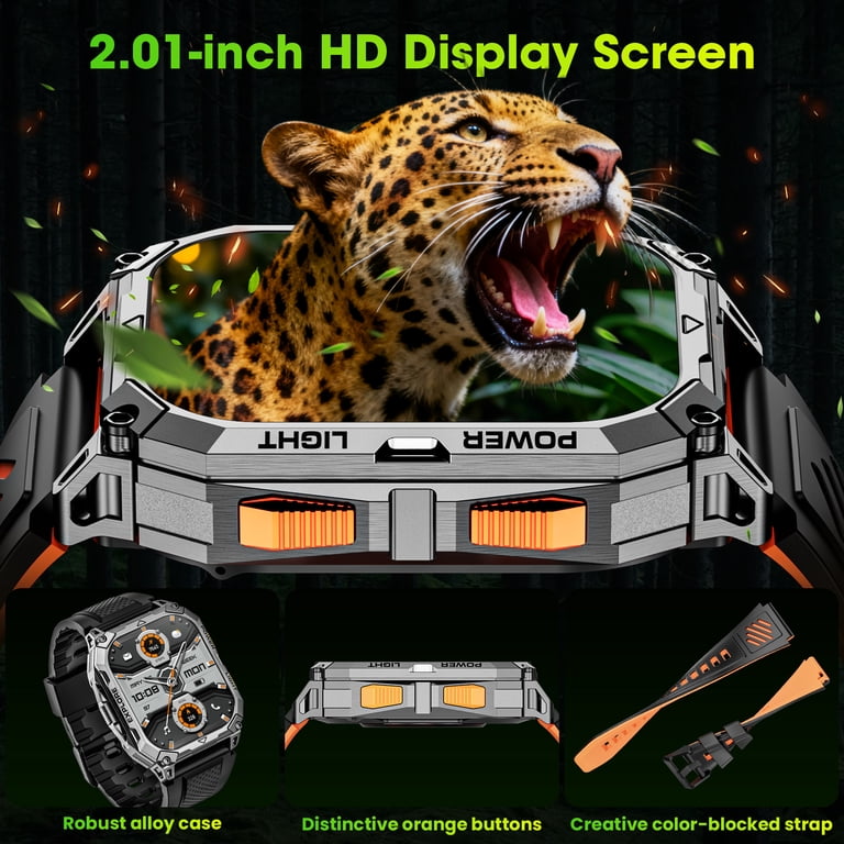 Haulvean 1000mAh Men Military Smart Watch, 2.01 inch with Answer
