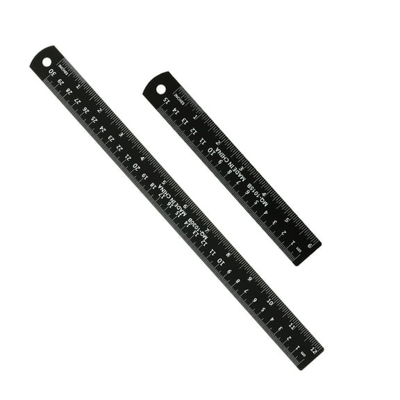 Uxcell 15cm/30cm Metal Ruler, 2 Pack Aluminum Alloy Rulers with Centimeters, Millimeters, Inches and Conversion Table Straight Edge Ruler for Writing Machinist Drafting, Black