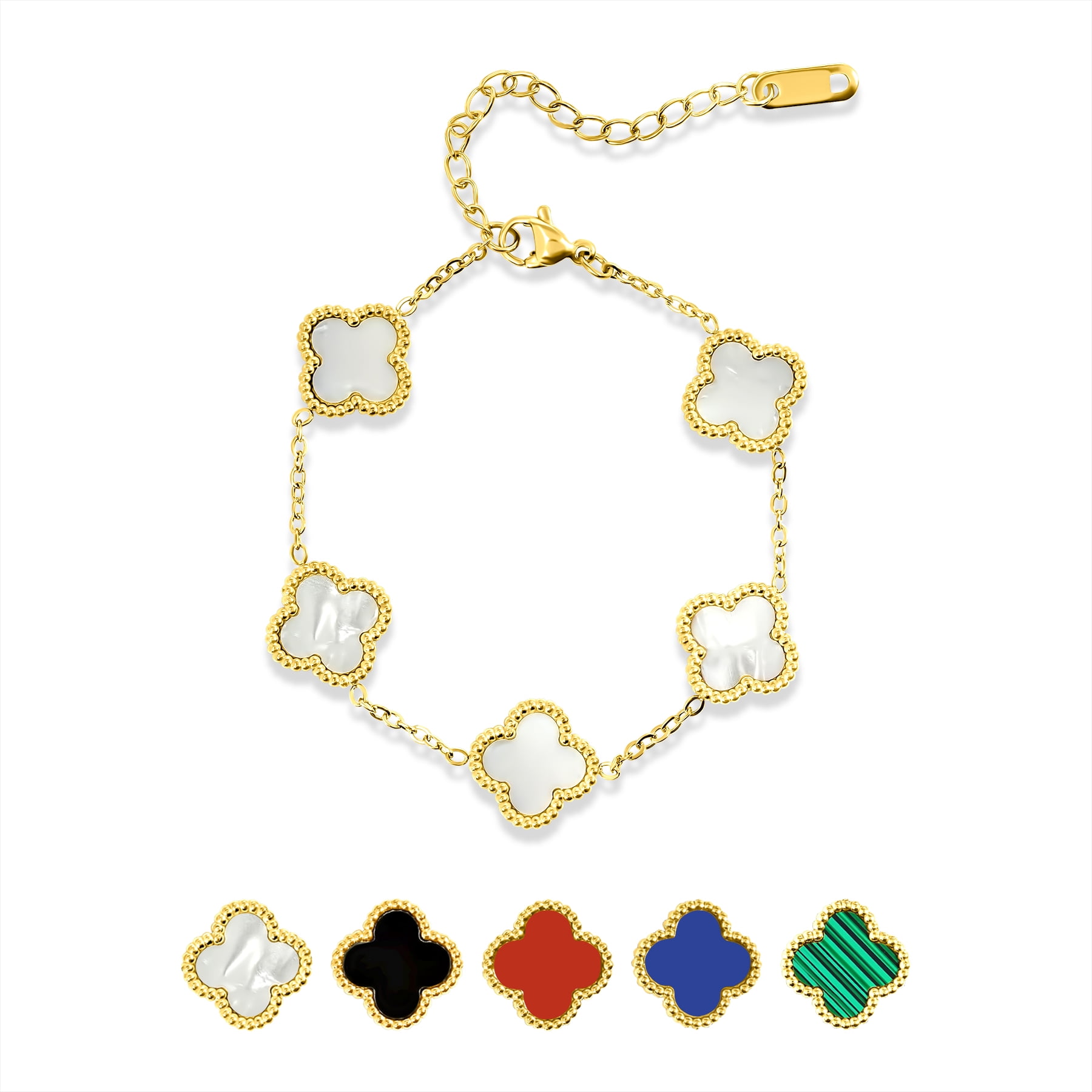 JeenMata White Flower Link Bracelet in Yellow Gold Plated