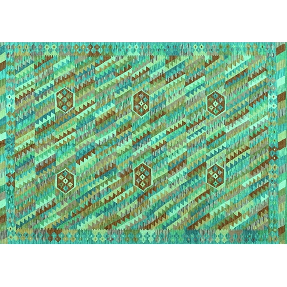 Ahgly Company Machine Washable Indoor Rectangle Southwestern Turquoise Blue Country Area Rugs, 5' x 8'