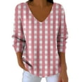 thumbnail image 2 of gbyLJF Women's Checkered Printed Knitted Sweater Casual Loose Comfortable V-neck Long Sleeve Pullover Fall Winter Base Layer Shirts Top, 2 of 6