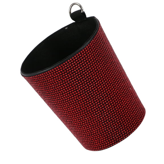 Unique Bargains Car Trash Can Portable Air Vent Rhinestone Faux Leather Trash Bin Red 1 Pcs