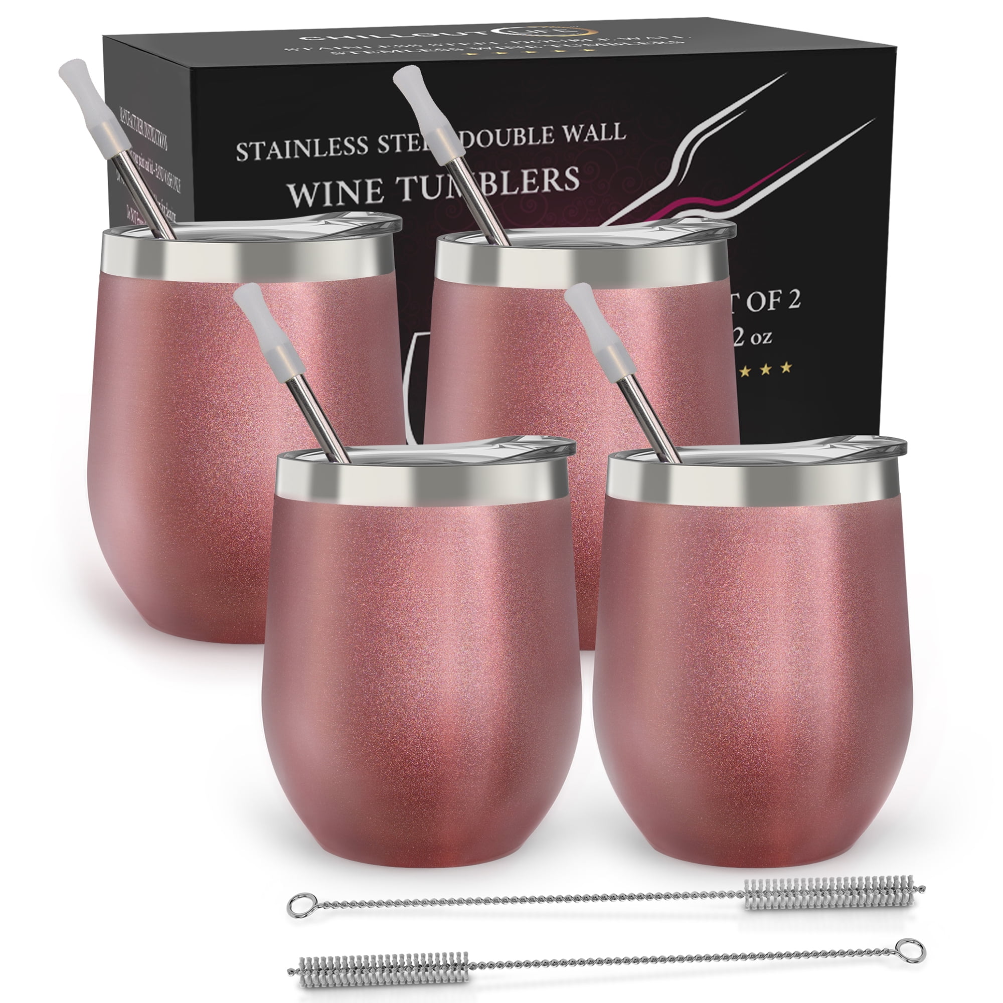 Set of 2 12oz Stainless Steel Insulated Wine Glasses & Beverage Tumbler 