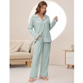 thumbnail image 3 of U2SKIIN Women Button Up Pajama Sets,Long Sleeve Sleepwear knit Lounge Pjs,(Light Green,L), 3 of 5