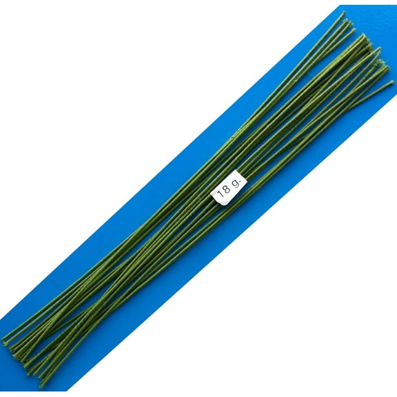 18 Gauge Green Cotton Covered Floral Wire - 20 feet per bundle (6.1m) in 12 inch lengths (30.5cm)