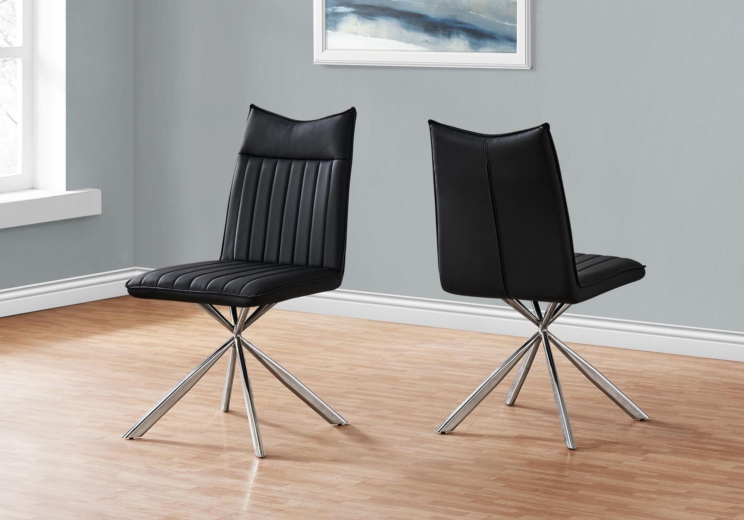 Monarch Specialties Dining Chair, Set Of 2, Side, Upholstered, Kitchen, Dining Room, Pu Leather Look, Metal, Black, Chrome, Contemporary, Modern