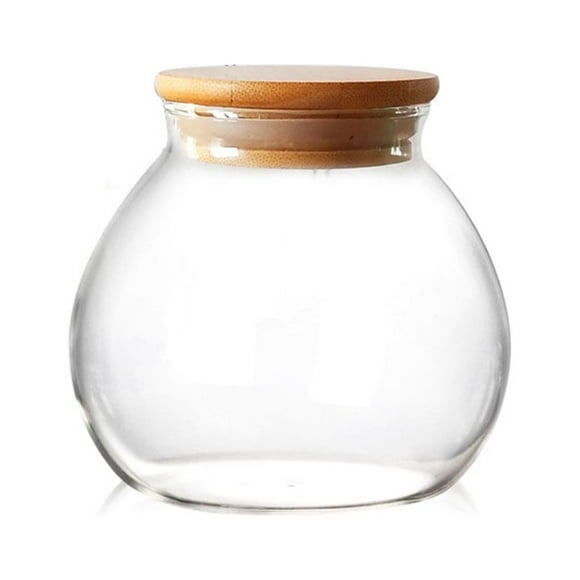 Youkk Storage Jar Glasses Large Round Modern Simple Holiday Fund Well Sealed Locker Premium Material Comfortable to Hold Tea Snacks Bamboo Cover 500ml