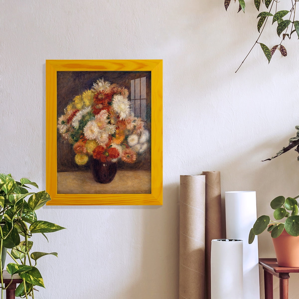 Bouquet of Chrysanthemums -Framed Print w/glass-Sunflower Yellow