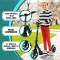 thumbnail image 2 of SereneLife Lightweight and Foldable Kick Scooter Comfortable T-Bar Handlebar, Adjustable Scooter for Teens and Adult, Alloy Deck with High Impact Wheels, Durable ABEC-7 Bearings Aqua on Black SLTS02, 2 of 7