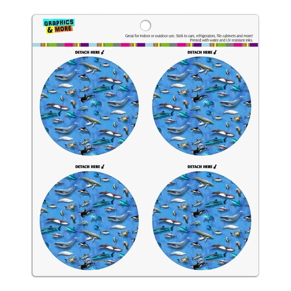 Ocean Life Whale Dolphin Manatee Shark Pattern Refrigerator Fridge Locker Vinyl Circle Magnet Set