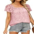 thumbnail image 2 of Femmes T-shirt Col Carré Manches Courtes Jacquard en Vrac Été Tops, 2 of 5