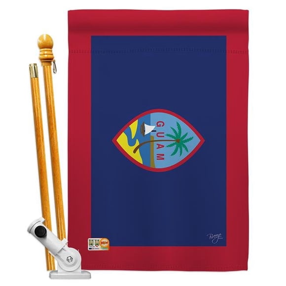 Breeze Decor BD-CY-HS-108353-IP-BO-D-US15-BD 28 x 40 in. Guam Flags of the World Nationality Impressions Decorative Vertical Double Sided House Flag Set with Pole Bracket Hardware