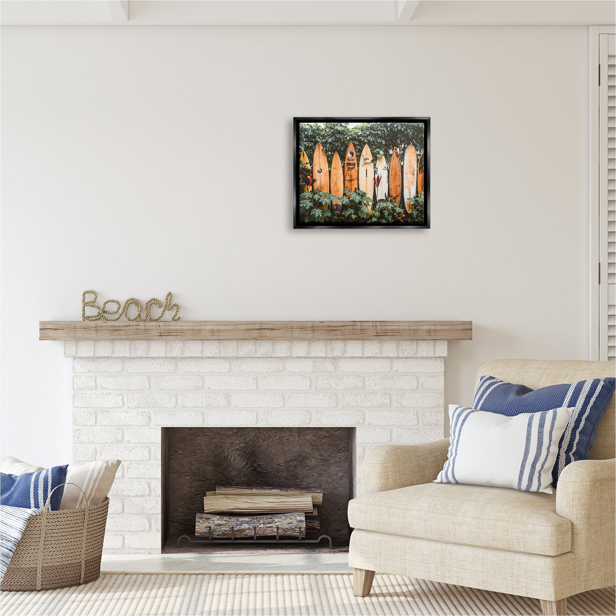 Stupell Industries Surf Boards in Nature Sports Photography Black Floater Framed Canvas Art Print Wall Art, 21 x 17