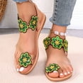 thumbnail image 2 of Xfvqtps Womens Flat Sandals Toe Ring Clip Toe Elastic Transparent Strap Color Block Flower Decor Non Slip Breathable Lightweight Summer Roman Sandals Green, 2 of 9