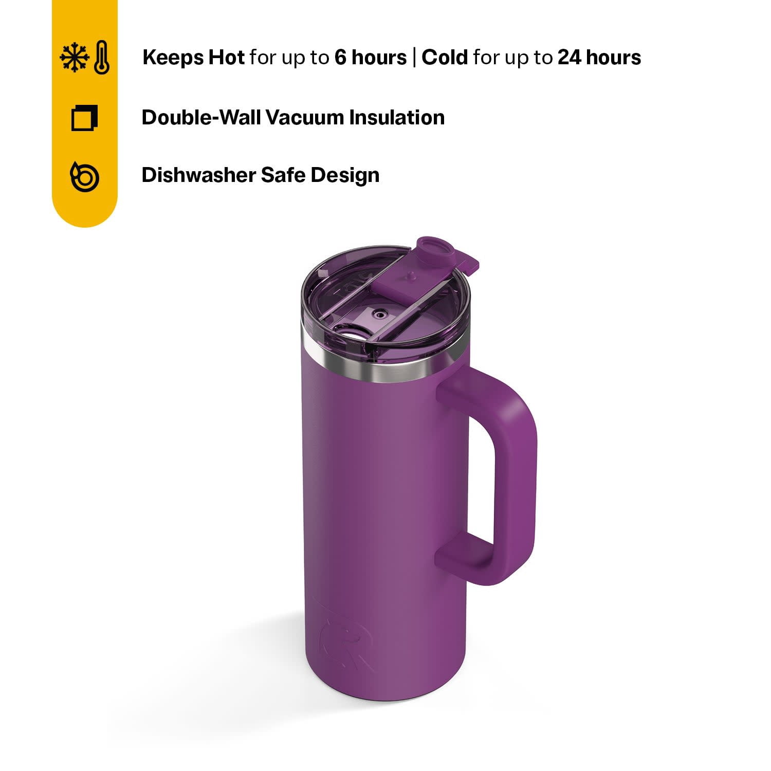 RTIC 20 oz Ceramic Lined Insulated Road Trip Travel Mug with Leak-Resistant Lid, Berry Jam