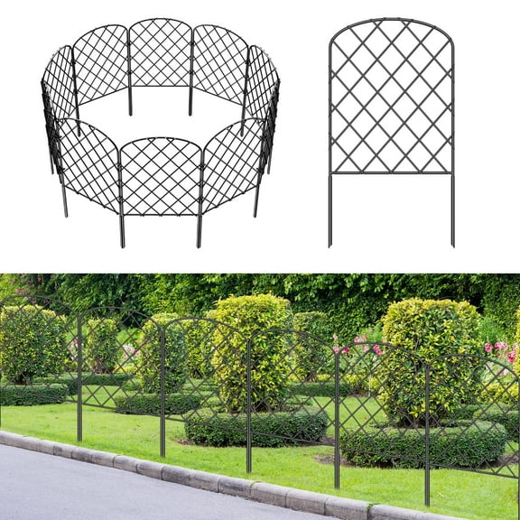 OYEAL 10 pack Decorative Arched Garden Fence, Total 10ft(L) x 24in(H) Rustproof Metal Wire Animal Barrier Border for Outdoor Patio Garden Yard, Black
