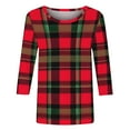 thumbnail image 5 of Makaor Womens Plus Size Fall Tops Christmas Crew Neck Shirts Plaid 3/4 Sleeve Pullover Tees Cute Winter Clothes, 5 of 7