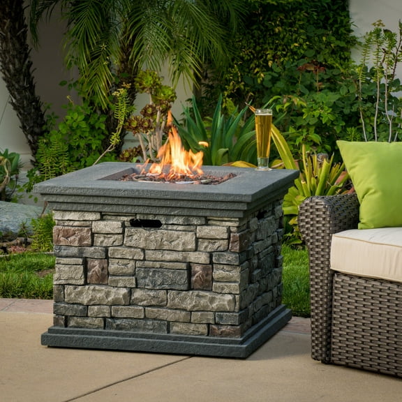 Pippa Magnesium Oxide Square Gas Fire Pit, Stone Finish