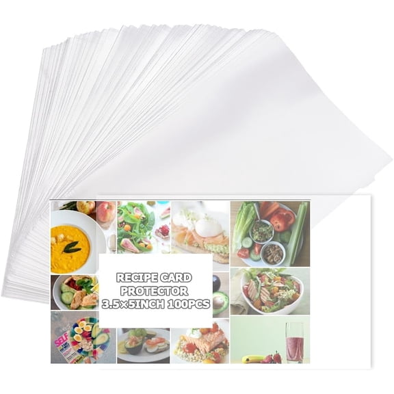 100Pcs Recipe Cards Protector 3x5 Inch Thick Clear Plastic Waterproof Reusable Sleeves Pockets Index Cards Covers Cookbook Sheet