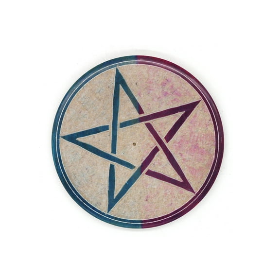 Soul Sticks Turquoise and Purple Pentacle Handcrafted Carved Soapstone Incense Stick Holder and Ash Catcher for Yoga and Meditation - 4 Inches, Made in India
